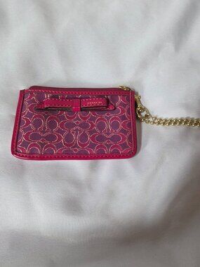Coach Signature ID Wristlet in Purple & Hot Pink